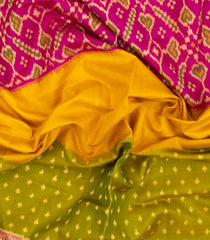 Yellow Handloom Rajkot Patola Silk Saree With Ikat Floral Motifs-IK0469