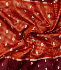 Rust Woven Banarasi Poona Silk Saree With Checks & Buttas-BP1015