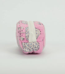 BubbleGum Pink Cotton Bagru Printed Coin Pouch With Zipper-ACS1064