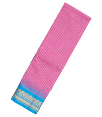 BubbleGum Pink Woven Chirala Cotton Saree With Zari Checks & Contrast Temple Border-CR1309