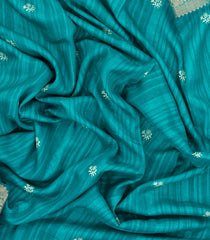 Turquoise Printed Synthetics Dola Zari Lining With Jacquard Zari Border-BL5172