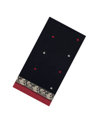 Black Handloom Bengal Cotton Saree With Dia Motifs-BG1546