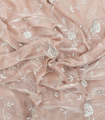 Light Peach Woven Satin Silk Saree With Floral Embroidery -EN2115