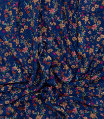 Navy Blue Printed Crepe Silk Saree With Floral Motifs-PS0885