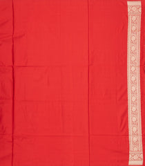 Red Handloom Banarasi Silk Saree With Floral Vine Motifs-BE1486