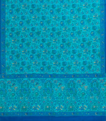 Cyan Printed Crepe Silk Saree With Floral Motifs-PS0903