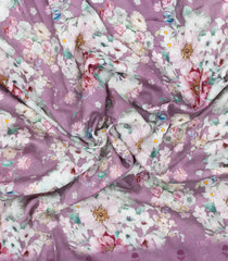 Lilac Printed Chanderi Cotton Saree With Floral Motifs-CC1748