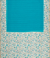 Turquoise Printed Synthetic Linen With Contrast Border-SY0287