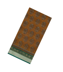 Oil Mustard Printed Chanderi Cotton Saree With Checks & Floral Motifs-CC1616