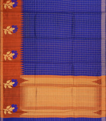 Blue Woven Tussar Silk Saree With Checks & Contrast Border-TU3245