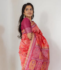 Peach Woven Art Tussar Silk Saree With Printed Animal Motifs-BL3922
