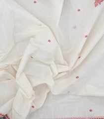 White Handloom Kanchi Cotton Saree With Kamalam Buttas-KC1618