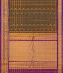 Dark Olive Handloom Gadwal Silk Cotton Saree With Zari Checks & Buttas -GA0286