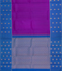Purple Handloom Kanchipuram Silk Saree With Stripes & Blue Border-KA14014