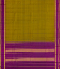 Olive Green Handloom Kanchipuram Silk Saree With Purple Border-KA15523