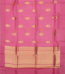 BubbleGum Pink Handloom Banarasi Organza Silk Saree With Floral Buttas-BE1480
