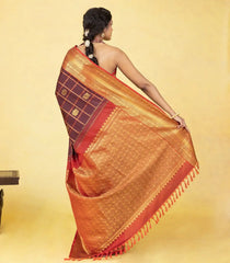 Maroon Handloom Kanchipuram Silk Saree With Zari Checks & Buttas-KA15872