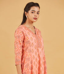 Peach Floral Printed Kurta Set With Matching Dupatta