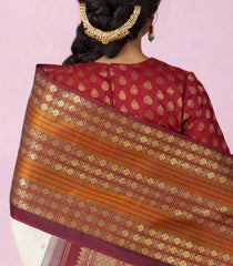 Cream Handloom Korvai Kanchipuram Silk Saree With Zari Buttas-KA16348