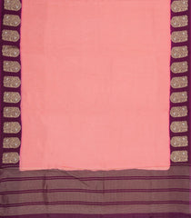 Light Peach Woven Blended Viscose Saree With Zari Checks & Contrast Border-BL5509
