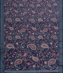Dark Grey Printed Synthetic Linen Saree With Floral Motifs-SY0179