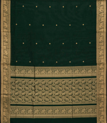 Bottle Green Handloom Silk Cotton Saree With Kamalam Buttas-SC3960