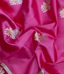 Bubblegum Pink Woven Banarasi Poona Silk Saree With Buttas & Contrast Meena Border-BP1037