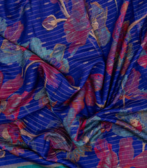 Blue Printed Synthetics Dola with Zari Stripes & Contrast Border-BL5148