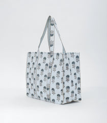White Bagru Printed Handmade Cotton Quilted Tote Bag-ACS1024