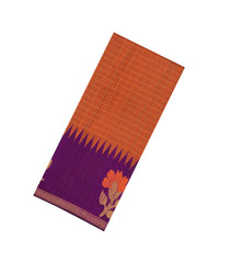 Orange Woven Tussar Silk Saree With Checks & Contrast Border-TU3244