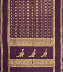Dark Burgundy Handloom Kanchipuram Silk Saree With Zari Checks & Buttas-KA16156