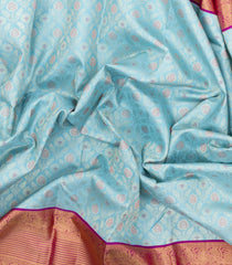 Turquoise Handloom Korvai Kanchipuram Silk Saree With Meena Floral Motifs-KA14736