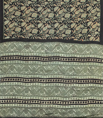 Black Printed Modal Silk Saree With Floral Motifs-PS0725