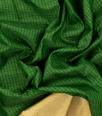 Dark Green Woven Pure Silk Saree With Checks & Contrast Border-EC2545