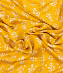 Yellow Printed Tussar Silk Saree With Floral Motifs-TU3666