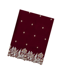 Maroon Woven Synthetic Blended Saree With Embroidered Motifs-EN2009