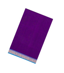 Purple Handloom 9 Yards Silk Cotton Saree With Contrast Border-SC4686