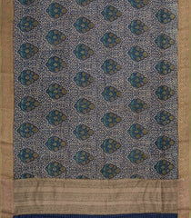 Dark Blue Printed Chanderi Cotton Saree With Zari Border-CC1640