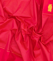 Red Handloom Kanchipuram Silk Saree With Zari Checks & Buttas-KA13458