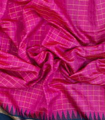 Hot Pink Woven Tussar Silk Saree With Checks & Contrast Border-TU3242