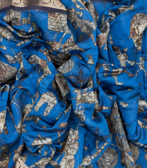 Blue Woven Synthetic Viscose Saree With Printed Kalamkari Motifs-BL4638