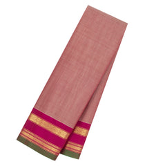 Dusty Peach Handloom Gadwal Silk Cotton Saree With Contrast Border -GA0459
