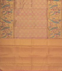 Dusty Peach Handloom Kanchipuram Silk Saree With Meena Parrot Motifs - KA14648