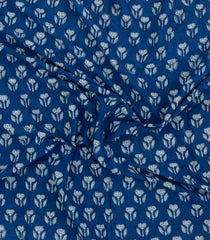 Indigo Printed Jaipur Cotton Saree With Floral Motifs-JC1682