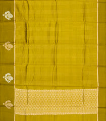 Olive Green Handloom Banarasi Silk Saree With Zari Checks-BE1870