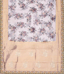 Lavender Woven Fuchsia Georgette Digital Printed Saree With Embroidered Motifs & Handbag-BL3804