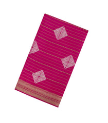 Hot Pink Printed Art Dola Silk Saree With Stripes & Floral Motifs-BL5751