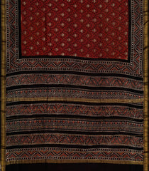 Crimson Printed Chanderi Cotton Saree With Zari Border-CC1499