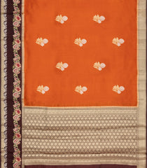 Rust Woven Banarasi Poona Silk Saree With Buttas & Contrast Meena Border-BP1033