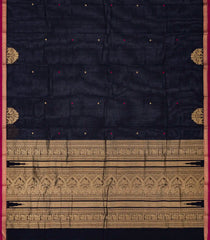 Midnight Blue Handloom Kanchi Cotton Saree With Diamond Buttas